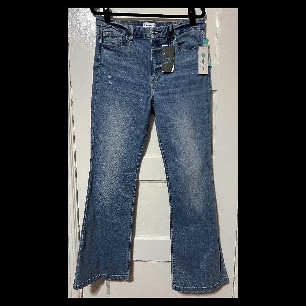 Studio Blue Womens Aliyah Super High Rise Flare Distressed Jeans Size 32/14 NWT